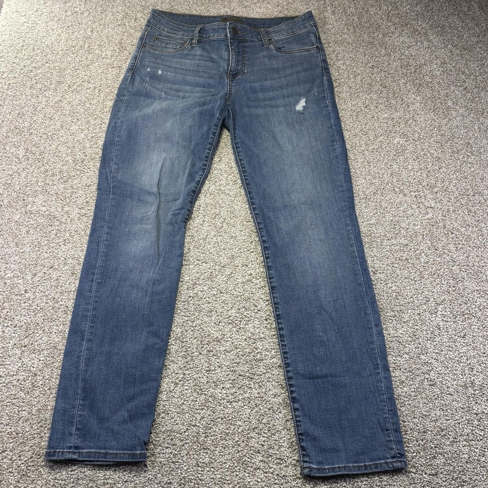 KUT From The Kloth Catherine Boyfriend Jeans Womens 6 Blue Distressed Denim